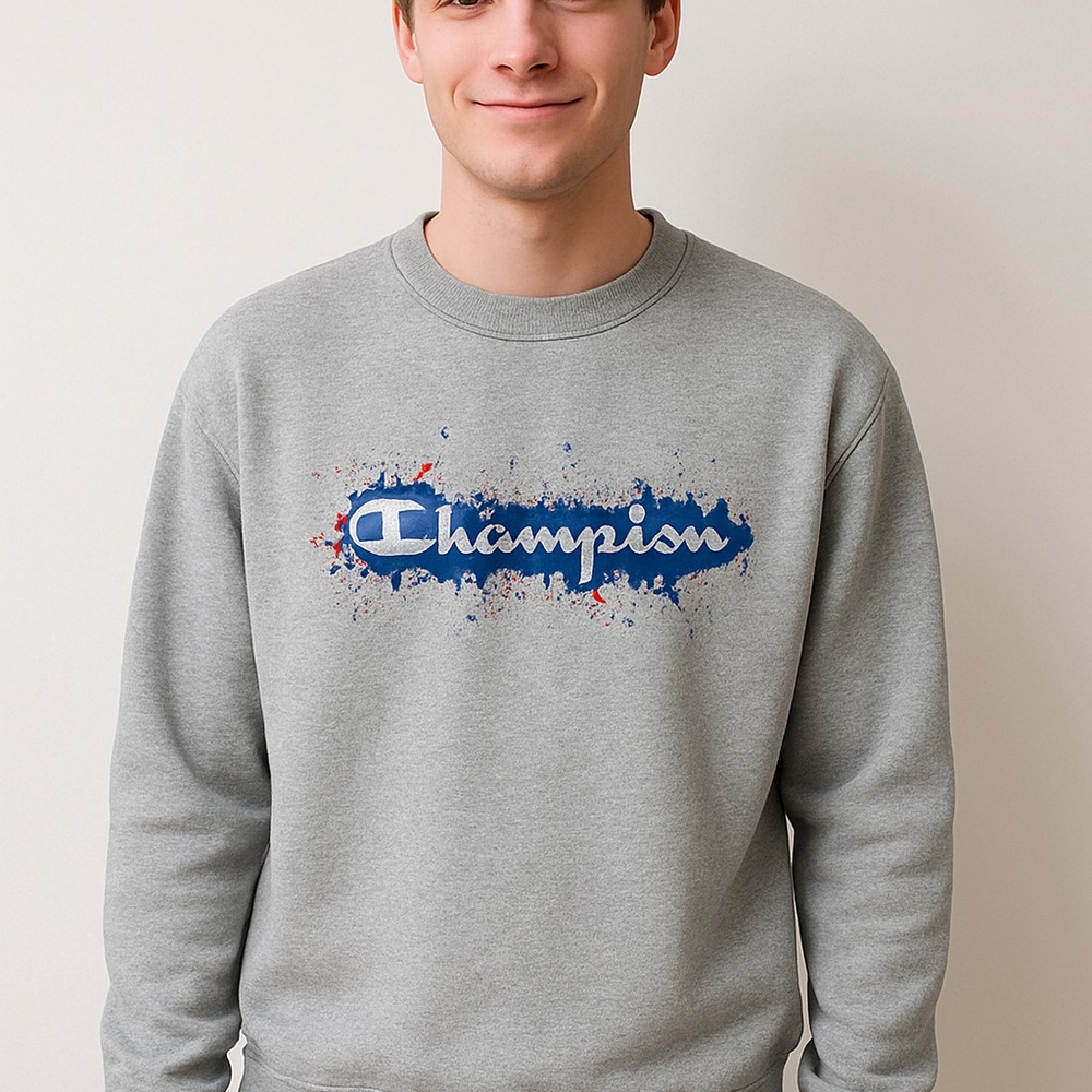 Champion Men's Crewneck Sweater in Gray and Blue